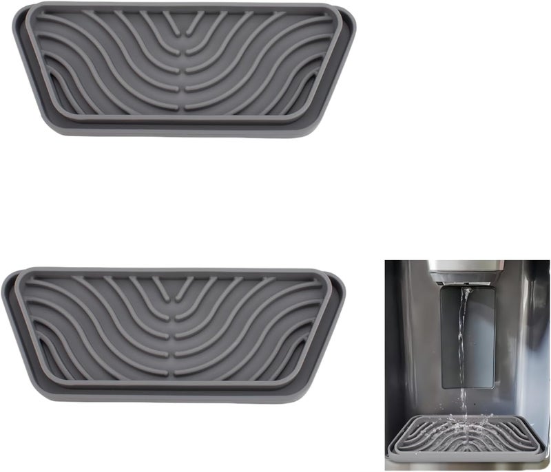 LOLOLE 2 Pack Refrigerator Drip Tray, Cuttable Protector Fridge Drip Tray, Silicone Spills Water Drip Tray, Water Dispenser Pan Drip Tray GE, Samsung, Rectangular, Grey - Image 1